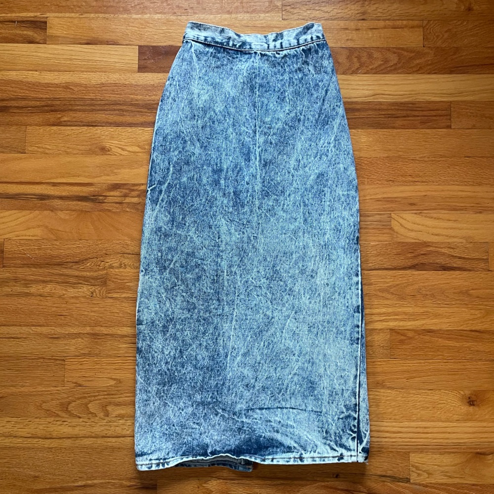 Acid Wash Vintage 80s/90s high rise midi skirt size xxs-xs Grunge Preppy Denim - Picture 6 of 6